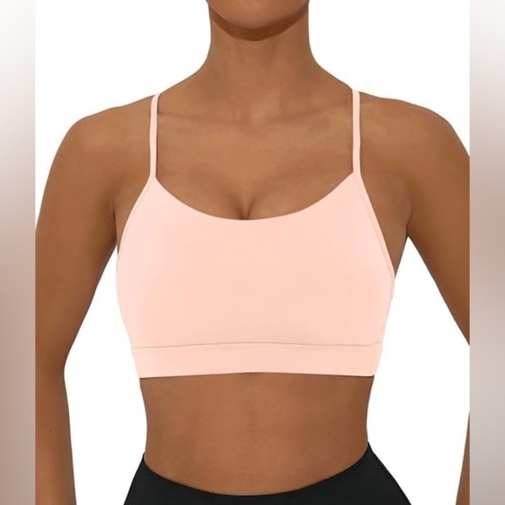 Women's Sports Racerback Athletic Bra spaghetti straps push up Pink Size L.